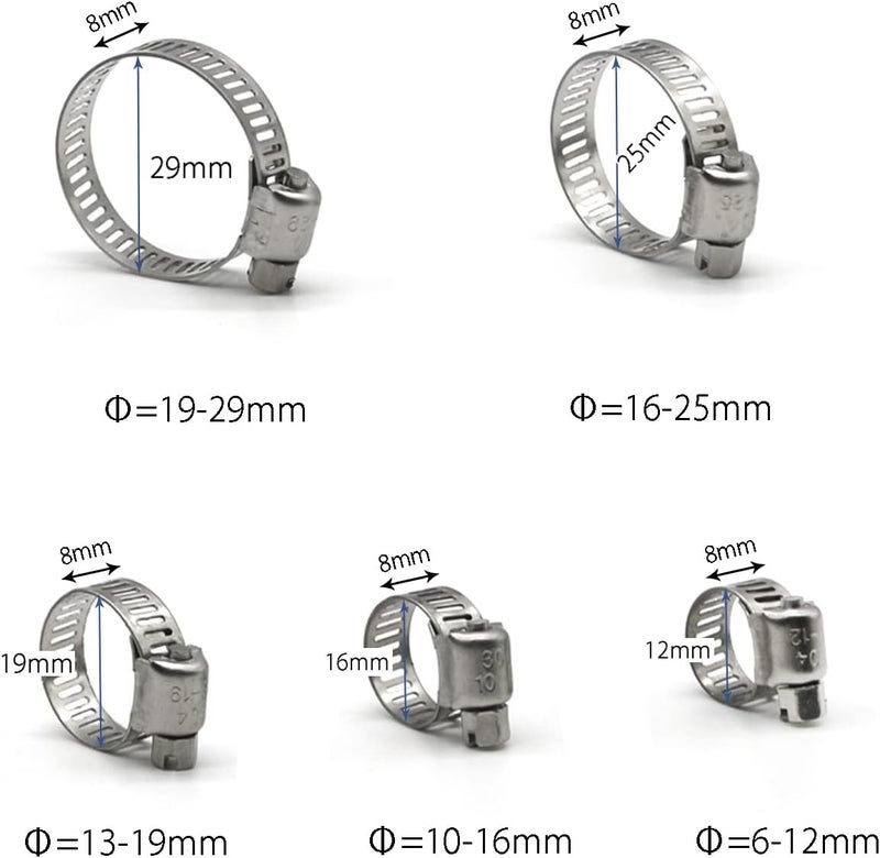 ZIPCCI Small Hose Clamp, 100 Pack Hose Clamps Stainless Steel Worm Gear Fuel Line Hose Clamps, 6-12mm (1/4-1/2 inch) - Image 3